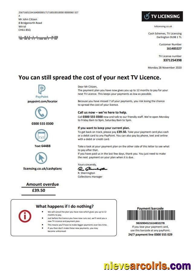 United Kingdom TV Licensing utility bill